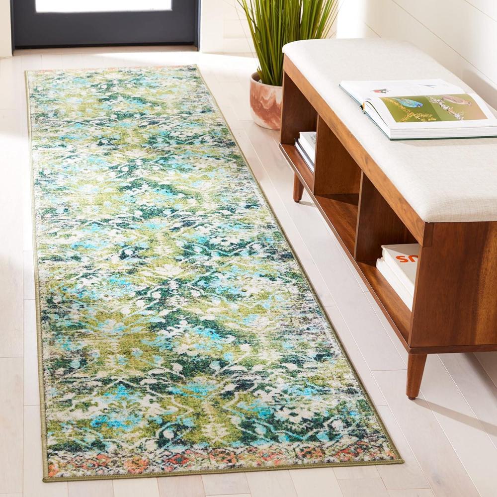 image:imageSAFAVIEH Washable Rug Riviera Collection  67 Square Orange amp Light Blue Slip Resistant amp Easy to Clean Ideal for Living Room Bedroom Office Kids Playroom Dining Space RIV117PGreenLight Blue