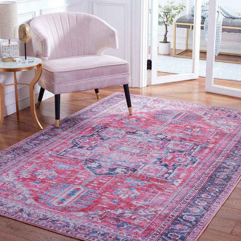 image:imageSAFAVIEH Washable Rug Serapi Collection 8 x 10 Red amp Navy Slip Resistant amp Easy to Clean Ideal for Living Room Bedroom Dining Space SEP389QNavyRed