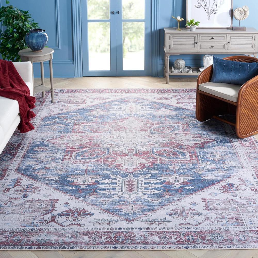 image:imageSAFAVIEH Washable Rug Tucson Collection 6 x 9 Dark Sage amp Ivory Slip Resistant amp Easy to Clean Ideal for Living Room Bedroom Dining Space TSN102FGrey Blue Rust Multicolor