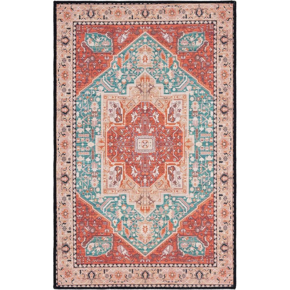 image:imageSAFAVIEH Washable Rug Tucson Collection 8 x 10 Aqua amp Rust Slip Resistant amp Easy to Clean Ideal for Living Room Bedroom Dining Space TSN150JAquaRust