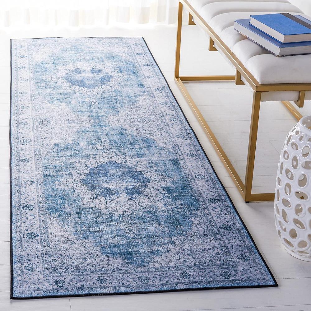 image:imageSAFAVIEH Washable Rug Tucson Collection 8 x 10 Black amp Grey Slip Resistant amp Easy to Clean Ideal for Living Room Bedroom Dining Space TSN190ZGreenGrey