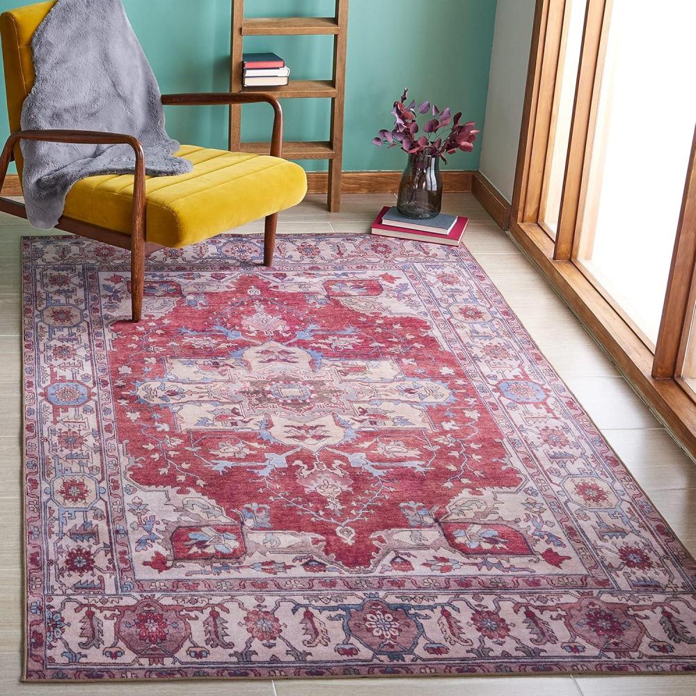 image:imageSAFAVIEH Washable Rug Tucson Collection 8 x 10 Blue amp Rust Slip Resistant amp Easy to Clean Ideal for Living Room Bedroom Dining Space TSN110MBlueRust