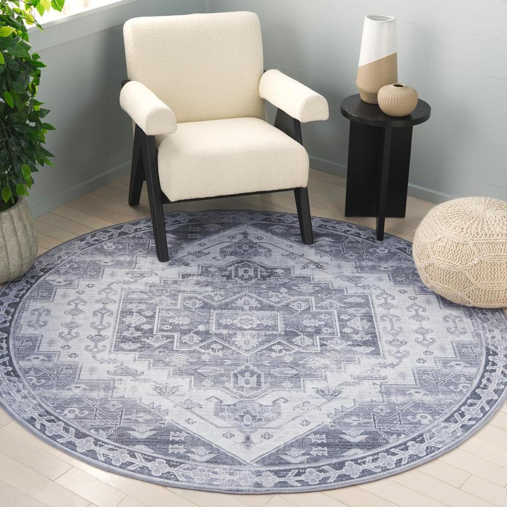 image:imageSAFAVIEH Washable Rug Tucson Collection 8 x 10 Blue amp Rust Slip Resistant amp Easy to Clean Ideal for Living Room Bedroom Dining Space TSN116MGreyLight Grey