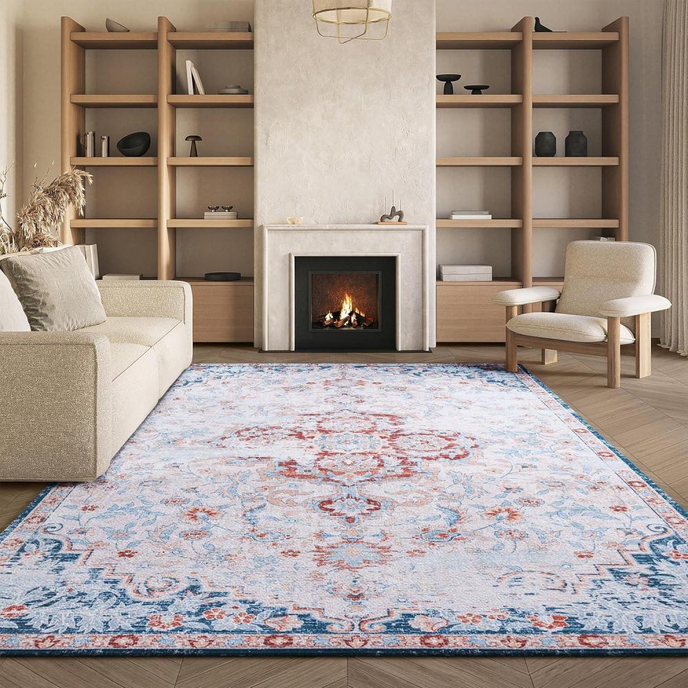 image:imageSAFAVIEH Washable Rug Tucson Collection 8 x 10 Grey amp Rust Slip Resistant amp Easy to Clean Ideal for Living Room Bedroom Dining Space TSN117FBeigeRust