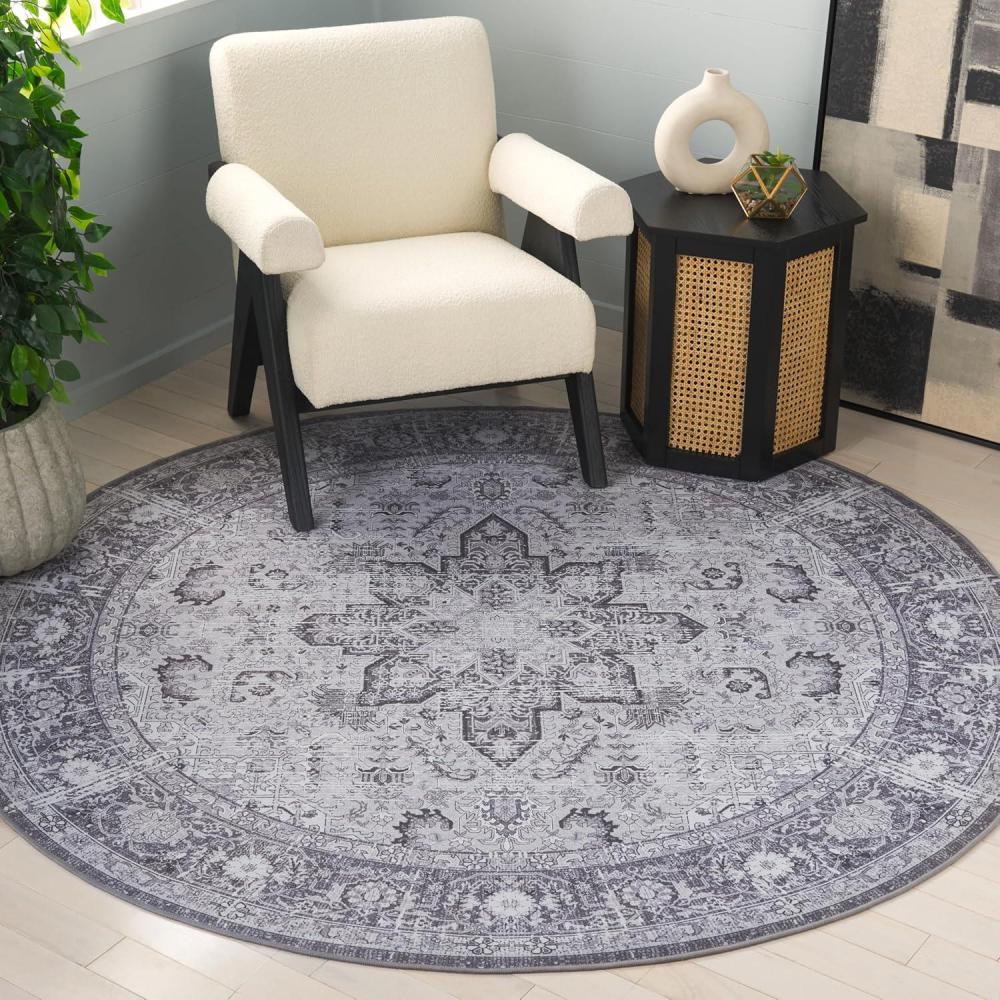 image:imageSAFAVIEH Washable Rug Tucson Collection  8 x 10 Ivory amp Red Slip Resistant amp Easy to Clean Ideal for Living Room Bedroom Dining Space TSN113ADark GreyGrey