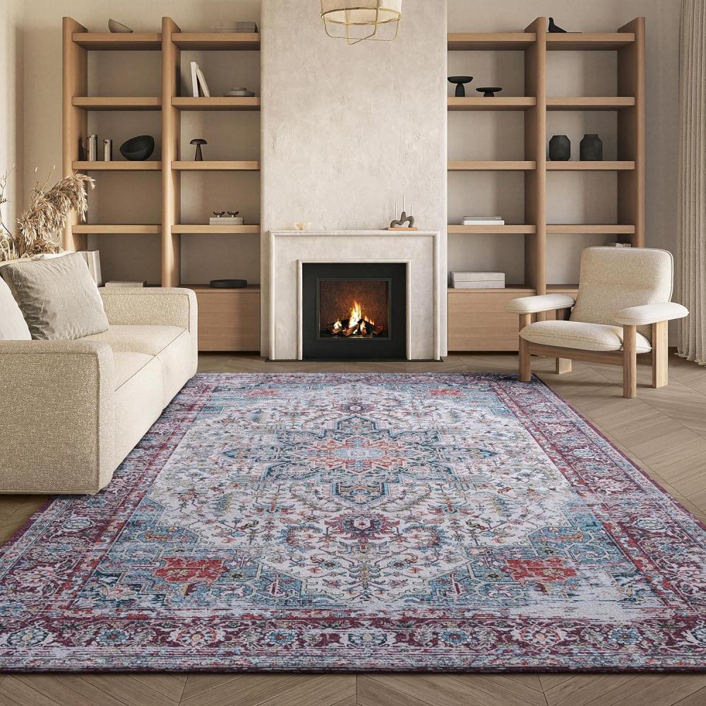 image:imageSAFAVIEH Washable Rug Tucson Collection  8 x 10 Ivory amp Red Slip Resistant amp Easy to Clean Ideal for Living Room Bedroom Dining Space TSN113AIvoryRed