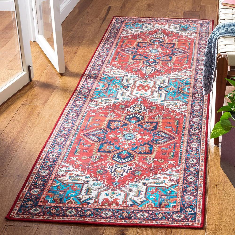 image:imageSAFAVIEH Washable Rug Tucson Collection 8 x 10 Red amp Navy Slip Resistant amp Easy to Clean Ideal for Living Room Bedroom Dining Space TSN101SRedBlue