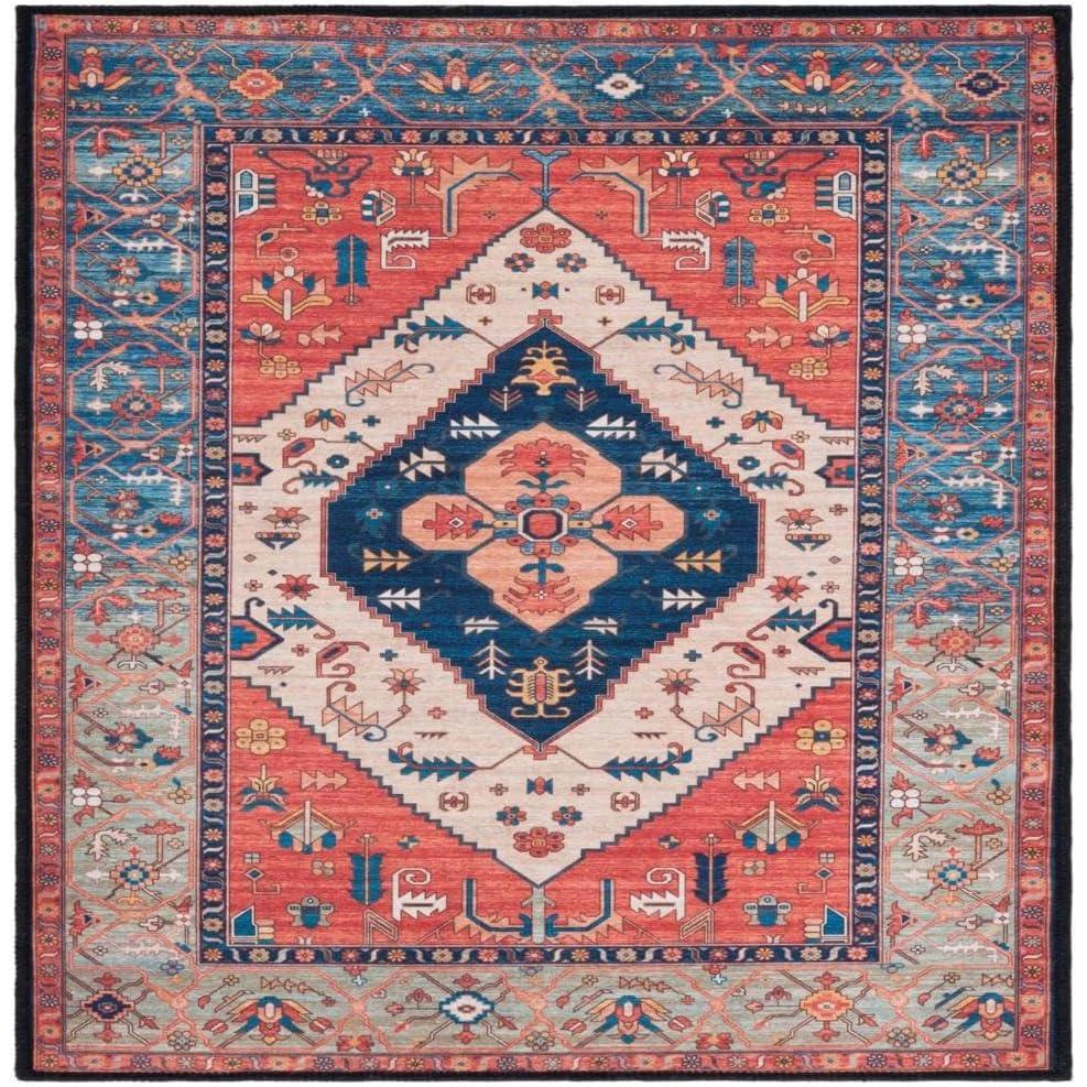 image:imageSAFAVIEH Washable Rug Tucson Collection 8 x 10 Rust amp Blue Slip Resistant amp Easy to Clean Ideal for Living Room Bedroom Dining Space TSN153PRustBlue