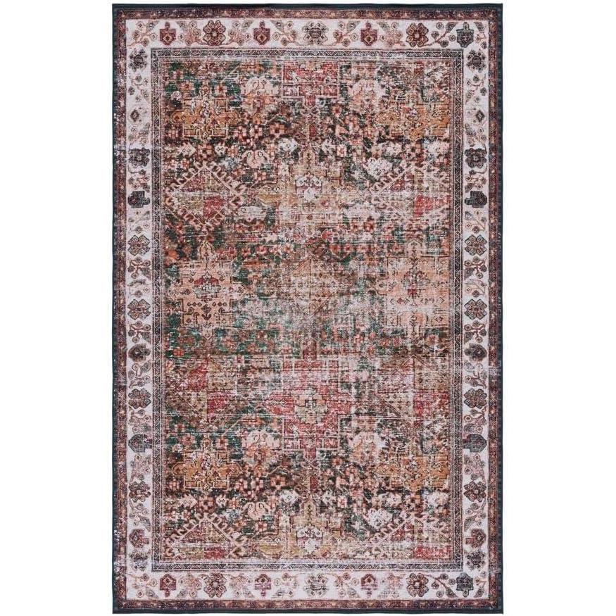 image:imageSAFAVIEH Washable Rug Tucson Collection 8 x 10 Rust amp Green Slip Resistant amp Easy to Clean Ideal for Living Room Bedroom Dining Space TSN114PIvoryGreen