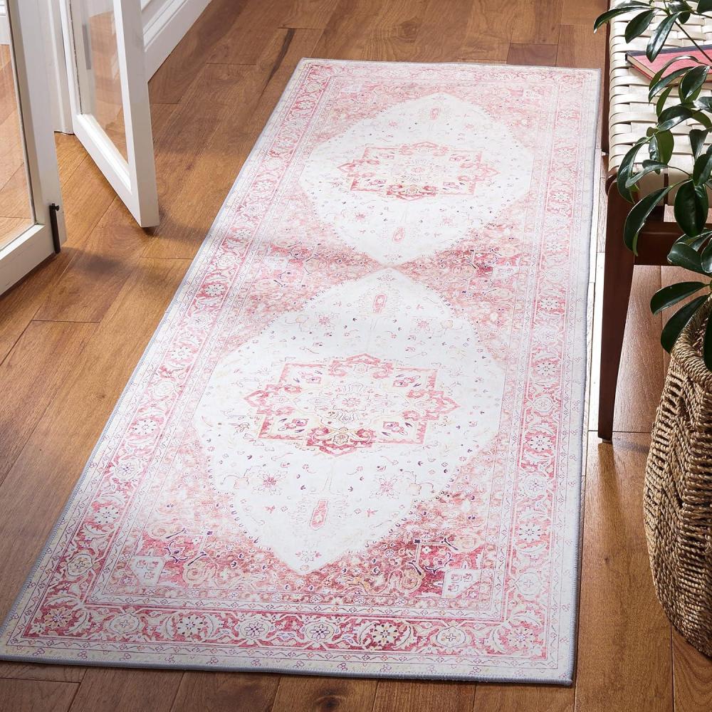 image:imageSAFAVIEH Washable Rug Tucson Collection  9 x 12 Red amp Beige Slip Resistant amp Easy to Clean Ideal for Living Room Bedroom Dining Space TSN107QBeigeRust