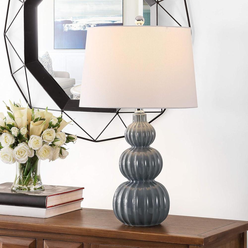 image:imageSafavieh Lighting Collection Corina White Triple Gourd Ceramic 26inch Bedroom Living Room Home Office Desk Nightstand Table Lamp LED Bulb IncludedGray
