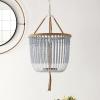 SAFAVIEH Lighting Collection – Angie Boho Farmhouse Cream 3-Light Beaded Adjustable Hanging Pendant Chandelier with Tassel, LED Bulbs Included (LIT4476A)(Blue)