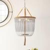 SAFAVIEH Lighting Collection – Angie Boho Farmhouse Cream 3-Light Beaded Adjustable Hanging Pendant Chandelier with Tassel, LED Bulbs Included (LIT4476A)(Blue)
