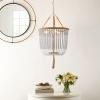 SAFAVIEH Lighting Collection – Angie Boho Farmhouse Cream 3-Light Beaded Adjustable Hanging Pendant Chandelier with Tassel, LED Bulbs Included (LIT4476A)(Blue)