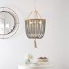 SAFAVIEH Lighting Collection – Angie Boho Farmhouse Cream 3-Light Beaded Adjustable Hanging Pendant Chandelier with Tassel, LED Bulbs Included (LIT4476A)(Gray)
