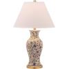 SAFAVIEH Lighting Collection – Beijing Floral Set of 2 Blue & White Ceramic Table Lamps with Antique Gold Accents, 29-Inch Chinoiserie Lamps, LED Bulbs Included (LIT4172A-SET2)