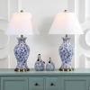 SAFAVIEH Lighting Collection – Beijing Floral Set of 2 Blue & White Ceramic Table Lamps with Antique Gold Accents, 29-Inch Chinoiserie Lamps, LED Bulbs Included (LIT4172A-SET2)