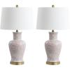 SAFAVIEH Lighting Collection – Calli Set of 2 Pink & White Chinoiserie Ceramic Table Lamps with Brass Gold Accents, 28-Inch Bedroom or Living Room Lamps, LED Bulbs Included (TBL4161A-SET2)