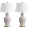 SAFAVIEH Lighting Collection – Calli Set of 2 Pink & White Chinoiserie Ceramic Table Lamps with Brass Gold Accents, 28-Inch Bedroom or Living Room Lamps, LED Bulbs Included (TBL4161A-SET2)