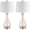 SAFAVIEH Lighting Collection – Finnley Modern Amber Crackle Glass 28-Inch Table Lamp, LED Bulb Included, Bedroom Living Room Home Office Nightstand Desk (TBL4206B)(Blush)