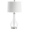 SAFAVIEH Lighting Collection – Finnley Modern Amber Crackle Glass 28-Inch Table Lamp, LED Bulb Included, Bedroom Living Room Home Office Nightstand Desk (TBL4206B)(Clear/Chrome)