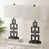 SAFAVIEH Lighting Collection – Greek Key Table Lamp Set of 2 – Antique Gold Metal Base with White Fabric Shade, LED Bulbs Included, 29-Inch Bedroom Living Room Desk Lamps (LIT4305A-SET2)(Oil Rub Bronze – Set of 2)