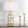 SAFAVIEH Lighting Collection – Greek Key Table Lamp Set of 2 – Antique Gold Metal Base with White Fabric Shade, LED Bulbs Included, 29-Inch Bedroom Living Room Desk Lamps (LIT4305A-SET2)(Antique Gold – Set of 2)