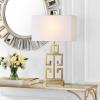 SAFAVIEH Lighting Collection – Greek Key Table Lamp Set of 2 – Antique Gold Metal Base with White Fabric Shade, LED Bulbs Included, 29-Inch Bedroom Living Room Desk Lamps (LIT4305A-SET2)(Antique Gold – Set of 2)