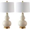 SAFAVIEH Lighting Collection – Karlen Set of 2 Black & Gold Leaf Double Gourd Glass Table Lamps, Modern Contemporary Design, LED Bulbs Included (TBL4223B-SET2)(Creme/Gold – Set of 2)