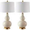 SAFAVIEH Lighting Collection – Karlen Set of 2 Black & Gold Leaf Double Gourd Glass Table Lamps, Modern Contemporary Design, LED Bulbs Included (TBL4223B-SET2)(Creme/Gold – Set of 2)