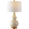 SAFAVIEH Lighting Collection – Karlen Set of 2 Black & Gold Leaf Double Gourd Glass Table Lamps, Modern Contemporary Design, LED Bulbs Included (TBL4223B-SET2)(Creme/Gold – Set of 2)