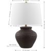 SAFAVIEH Lighting Collection – Ledger Rustic Farmhouse Light Grey Ceramic Table Lamp with White Drum Shade, 23-Inch Bedroom or Living Room Lamp, LED Bulb Included (TBL4352A)(Dark Brown)