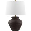 SAFAVIEH Lighting Collection – Ledger Rustic Farmhouse Light Grey Ceramic Table Lamp with White Drum Shade, 23-Inch Bedroom or Living Room Lamp, LED Bulb Included (TBL4352A)(Dark Brown)