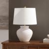 SAFAVIEH Lighting Collection – Ledger Rustic Farmhouse Light Grey Ceramic Table Lamp with White Drum Shade, 23-Inch Bedroom or Living Room Lamp, LED Bulb Included (TBL4352A)(Bone)