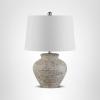 SAFAVIEH Lighting Collection – Ledger Rustic Farmhouse Light Grey Ceramic Table Lamp with White Drum Shade, 23-Inch Bedroom or Living Room Lamp, LED Bulb Included (TBL4352A)(Light Gray)