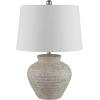 SAFAVIEH Lighting Collection – Ledger Rustic Farmhouse Light Grey Ceramic Table Lamp with White Drum Shade, 23-Inch Bedroom or Living Room Lamp, LED Bulb Included (TBL4352A)(Light Gray)