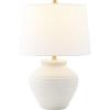 SAFAVIEH Lighting Collection – Ledger Rustic Farmhouse Light Grey Ceramic Table Lamp with White Drum Shade, 23-Inch Bedroom or Living Room Lamp, LED Bulb Included (TBL4352A)(Bone)