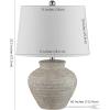 SAFAVIEH Lighting Collection – Ledger Rustic Farmhouse Light Grey Ceramic Table Lamp with White Drum Shade, 23-Inch Bedroom or Living Room Lamp, LED Bulb Included (TBL4352A)(Light Gray)