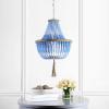SAFAVIEH Lighting Collection – Lush Kristi Cream Beaded Boho Farmhouse 3-Light Pendant Chandelier with Tassel, Adjustable Hanging Ceiling Light (LIT4477B)(Blue)
