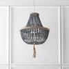 SAFAVIEH Lighting Collection – Lush Kristi Cream Beaded Boho Farmhouse 3-Light Pendant Chandelier with Tassel, Adjustable Hanging Ceiling Light (LIT4477B)(Gray)