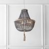 SAFAVIEH Lighting Collection – Lush Kristi Cream Beaded Boho Farmhouse 3-Light Pendant Chandelier with Tassel, Adjustable Hanging Ceiling Light (LIT4477B)(Gray)
