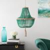 SAFAVIEH Lighting Collection – Lush Kristi Cream Beaded Boho Farmhouse 3-Light Pendant Chandelier with Tassel, Adjustable Hanging Ceiling Light (LIT4477B)(Green)
