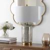 SAFAVIEH Lighting Collection – Novah Modern Blue Glass 26-Inch Table Lamp, LED Bulb Included, Bedroom Living Room Home Office Nightstand Desk (TBL4283B)(Silver)