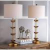 SAFAVIEH Lighting Collection – Set of 2 Lani Antique Gold Leaf 32-Inch Table Lamps, White Drum Shade, LED Bulbs Included, Bedroom Living Room Home Office (TBL4016A-SET2)(Antique Gold)