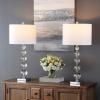 SAFAVIEH Lighting Collection – Set of 2 Liam Stacked Crystal Ball 29-Inch Table Lamps, LED Bulbs Included, Bedroom Living Room Home Office (LIT4112A-SET2)(Clear/Chrome)