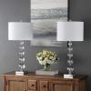 SAFAVIEH Lighting Collection – Set of 2 Liam Stacked Crystal Ball 29-Inch Table Lamps, LED Bulbs Included, Bedroom Living Room Home Office (LIT4112A-SET2)(Clear/Chrome)