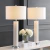 SAFAVIEH Lighting Collection – Set of 2 Ollie Modern Contemporary Cream Faux Woven Leather 32-Inch Table Lamps, LED Bulbs Included, Bedroom Living Room Home Office (LIT4404L-SET2)(Cream Woven – Set of 2)