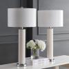 SAFAVIEH Lighting Collection – Set of 2 Ollie Modern Contemporary Cream Faux Woven Leather 32-Inch Table Lamps, LED Bulbs Included, Bedroom Living Room Home Office (LIT4404L-SET2)(Cream Woven – Set of 2)