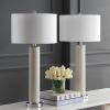 SAFAVIEH Lighting Collection – Set of 2 Ollie Modern Contemporary Cream Faux Woven Leather 32-Inch Table Lamps, LED Bulbs Included, Bedroom Living Room Home Office (LIT4404L-SET2)(Cream Faux Snakeskin – Set of 2)
