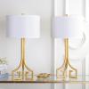 SAFAVIEH Lighting Collection Arabelle Modern Contemporary Greek Key Gold 28-inch Bedroom Living Room Home Office Desk Nightstand Table Lamp Set of 2 (LED Bulbs Included)
